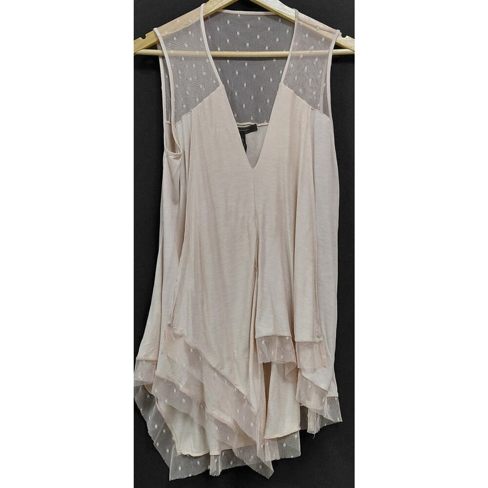 BCBGMAXAZRIA Silk Sleeveless Top Beige Women Solid V-Neck 100% Silk Size M